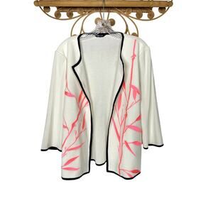 Misook women's botanical embroidered open knit jacket white L